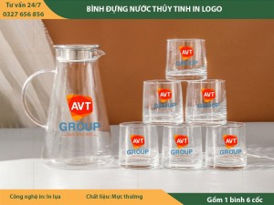 Bộ bình cốc thủy tinh quà tặng in logo AVT Group