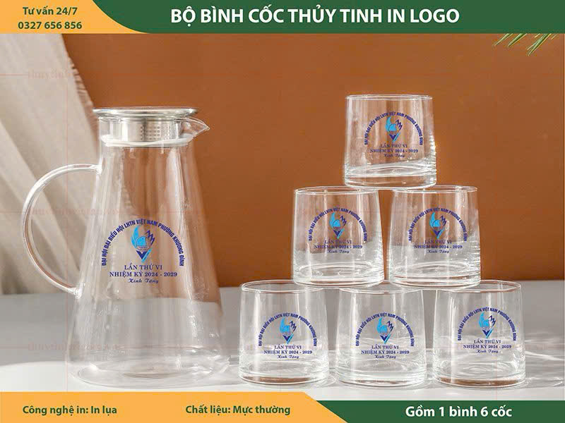 Bộ bình cốc in logo Đại hội LHPN