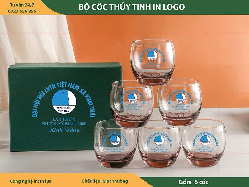 Bộ cốc thủy tin in logo LHPN