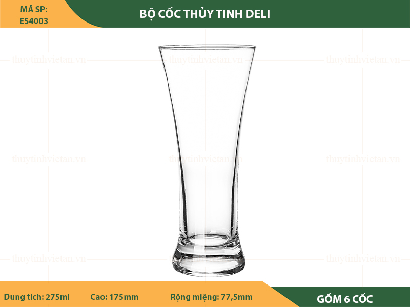 Bộ cốc thủy tinh uống nước Deli dáng cao