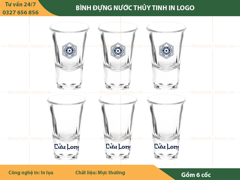 Bộ cốc thủy tinh uống rượu in logo