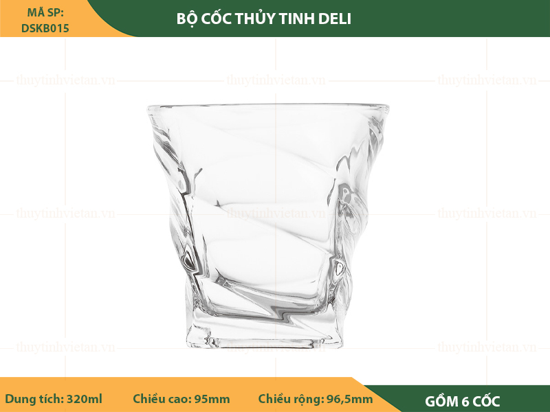 Bộ cốc uống nước thủy tinh Deli dáng thấp