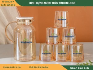 Bộ bình cốc thủy tinh in logo