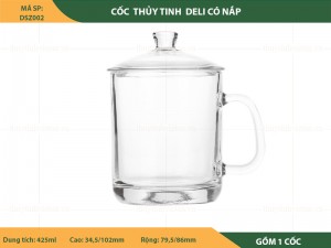 Cốc thủy tinh có nắp Deli