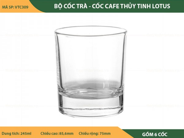 Bộ cốc thủy tinh uống trà - cafe lotus - không quai