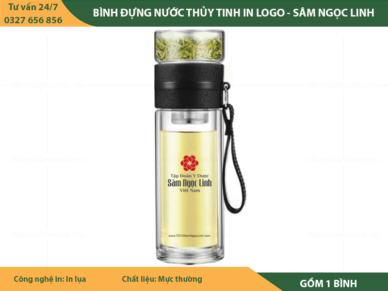 Bình đựng nước thủy tinh in logo 