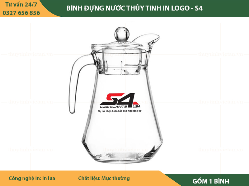 Bình đựng nước thủy tinh in logo 