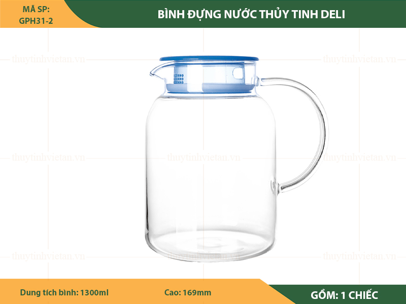 Bình đựng nước thủy tinh Deli