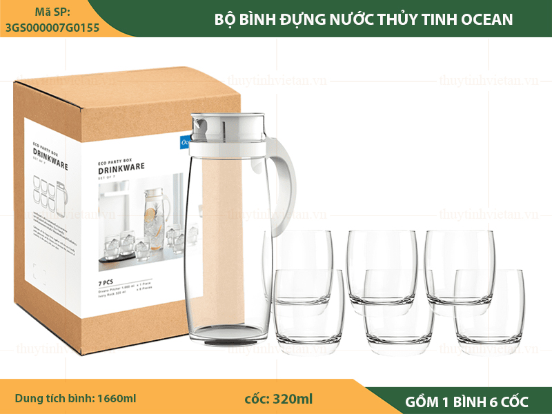 Bộ bình nước thủy tinh Ocean nhập khẩu