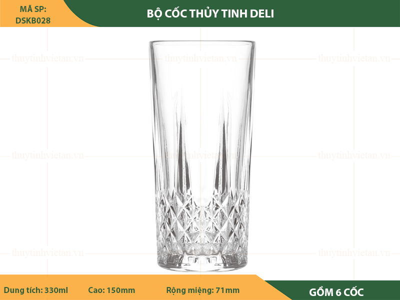 Bộ cốc thủy tinh uống nước Deli dáng cao