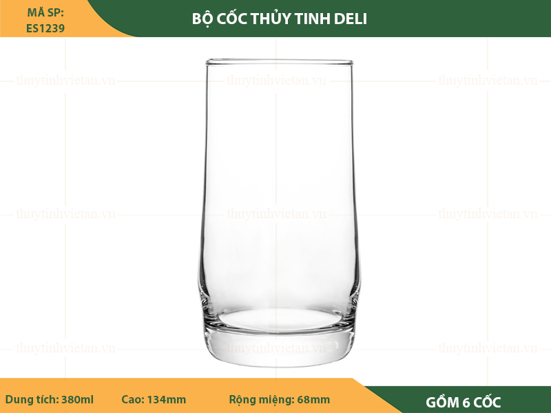 Bộ cốc thủy tinh uống nước Deli dáng cao