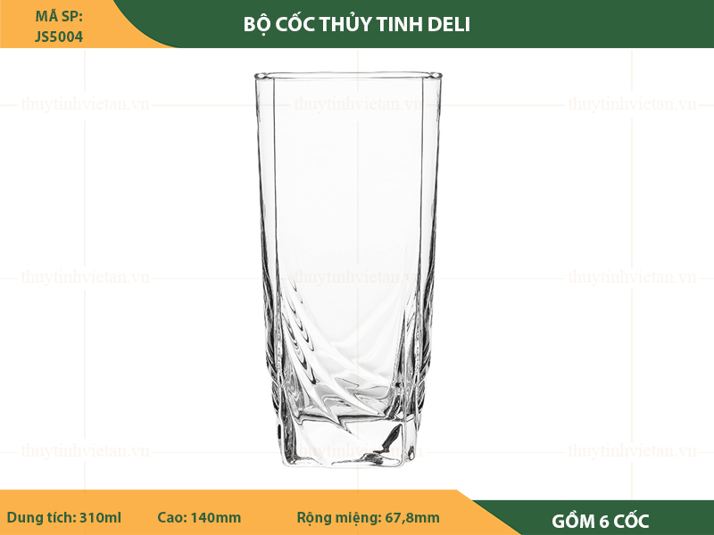 Bộ cốc thủy tinh uống nước Deli dáng cao