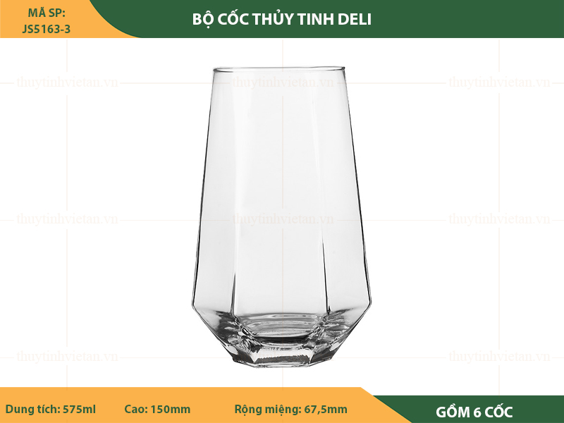 Bộ cốc thủy tinh uống nước Deli dáng cao