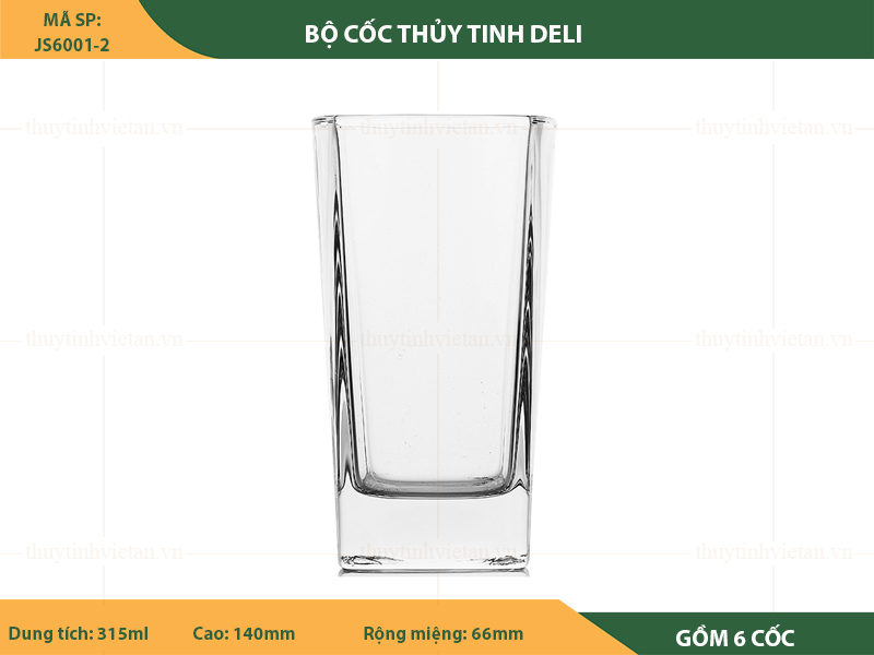 Bộ cốc thủy tinh uống nước Deli dáng cao