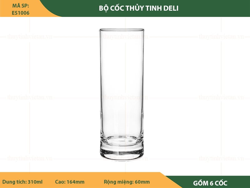 Bộ cốc thủy tinh uống nước Deli dáng cao