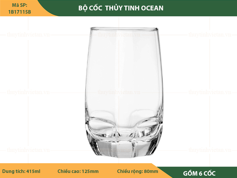 Bộ cốc uống nước thủy tinh Ocean dáng cao