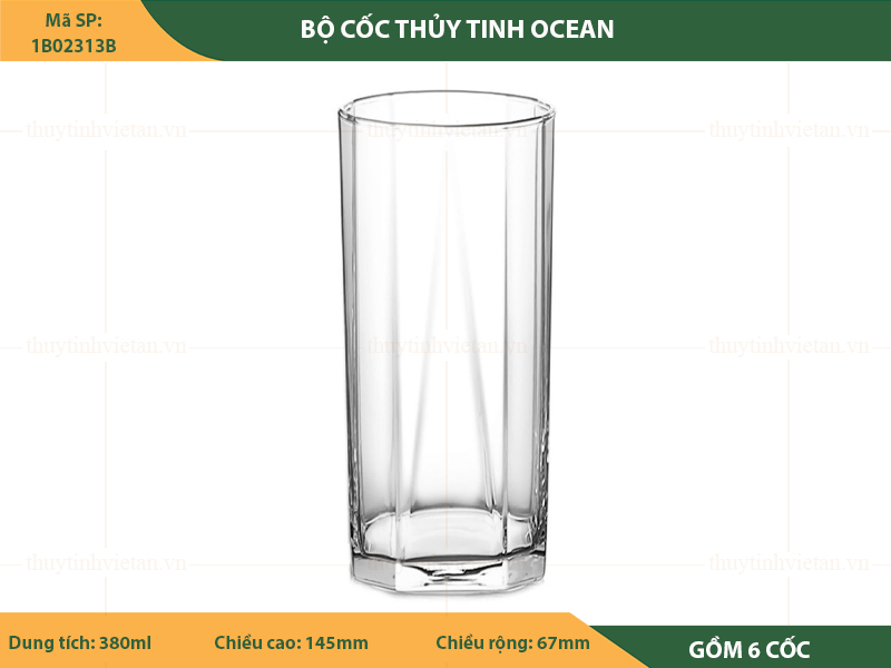 Bộ cốc uống nước thủy tinh Ocean dáng cao