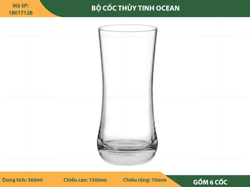 Bộ cốc uống nước thủy tinh Ocean dáng cao