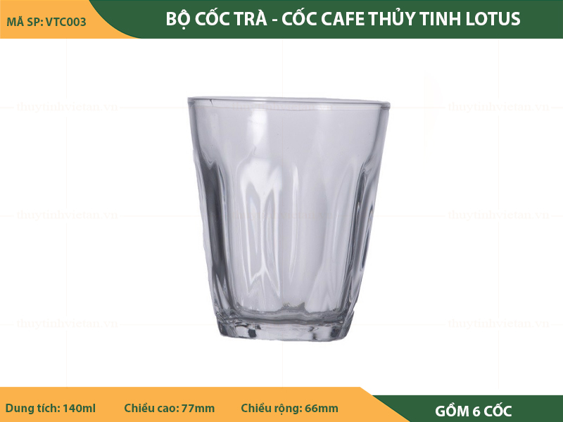 Bộ cốc thủy tinh uống trà - cafe lotus - không quai