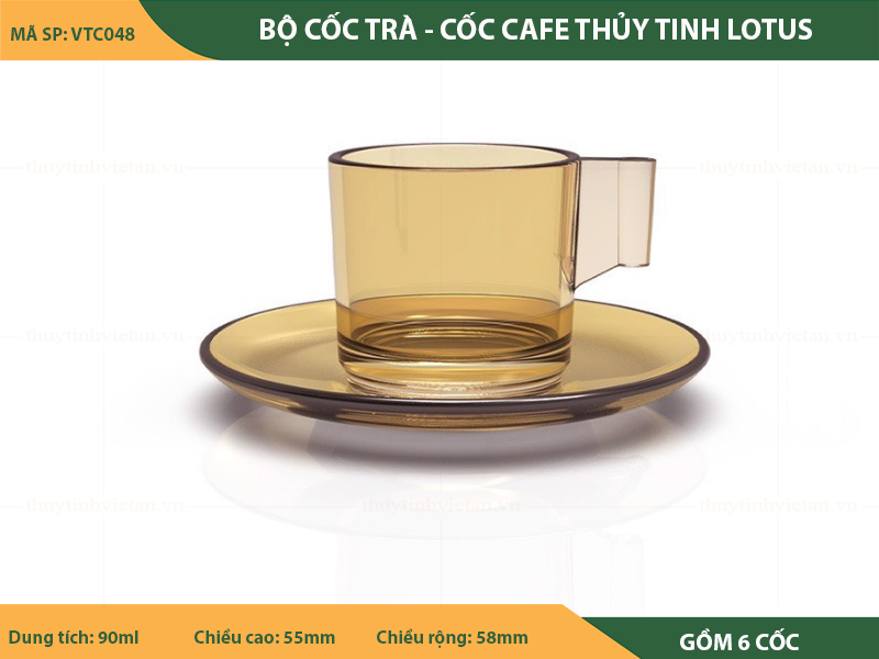 Bộ cốc thủy tinh uống trà - cafe lotus có quai