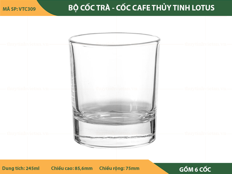 Bộ cốc thủy tinh uống trà - cafe lotus - không quai