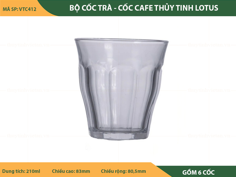 Bộ cốc thủy tinh uống trà - cafe lotus - không quai