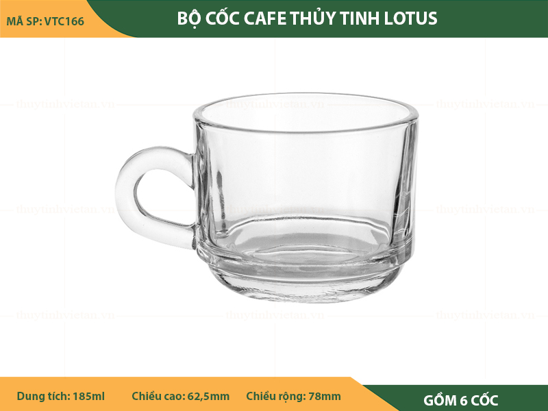 Bộ cốc thủy tinh uống trà - cafe lotus có quai