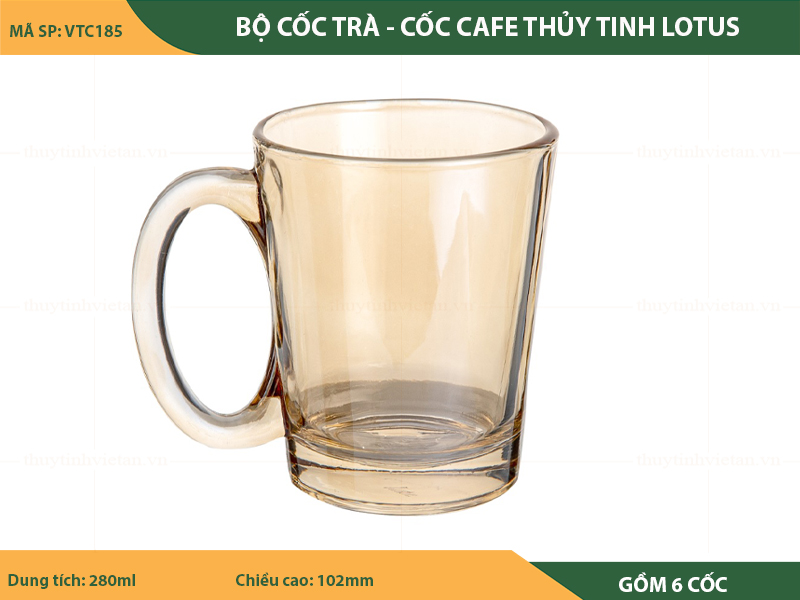 Bộ cốc thủy tinh uống trà - cafe lotus có quai