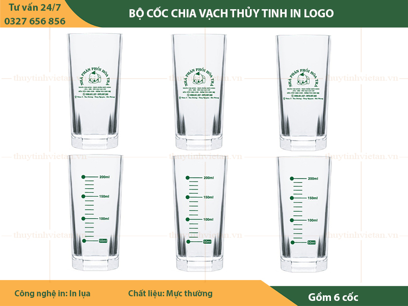 Bộ cốc thủy tinh chia vạch in logo