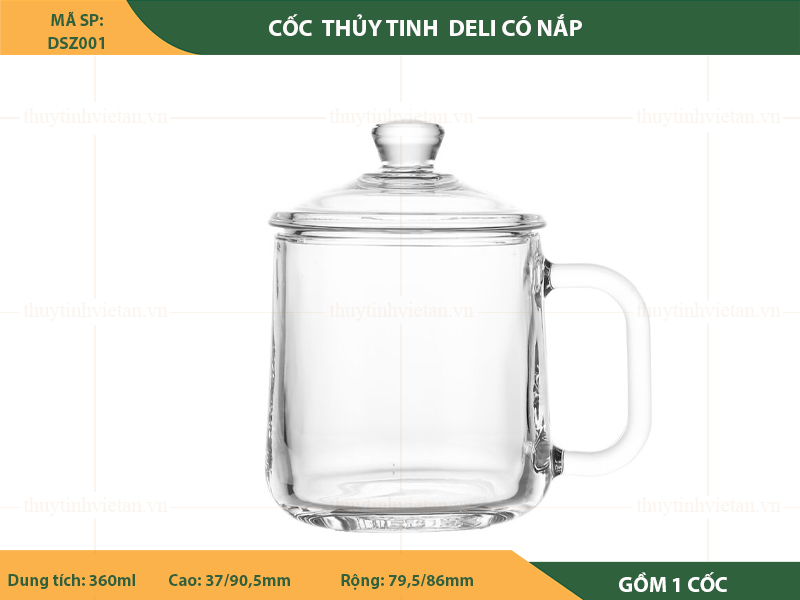 Cốc thủy tinh có nắp Deli