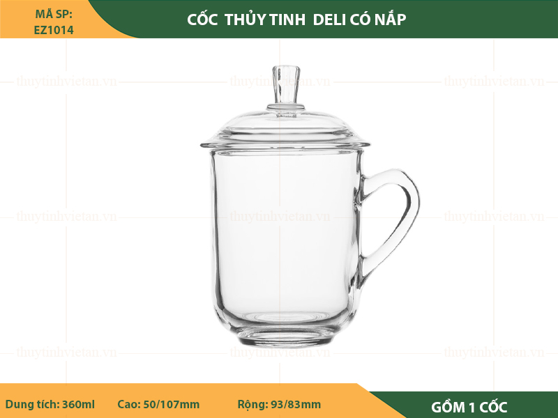 Cốc thủy tinh có nắp Deli