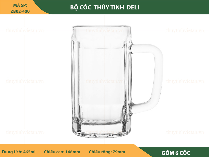 Bộ cốc uống bia thủy tinh Deli