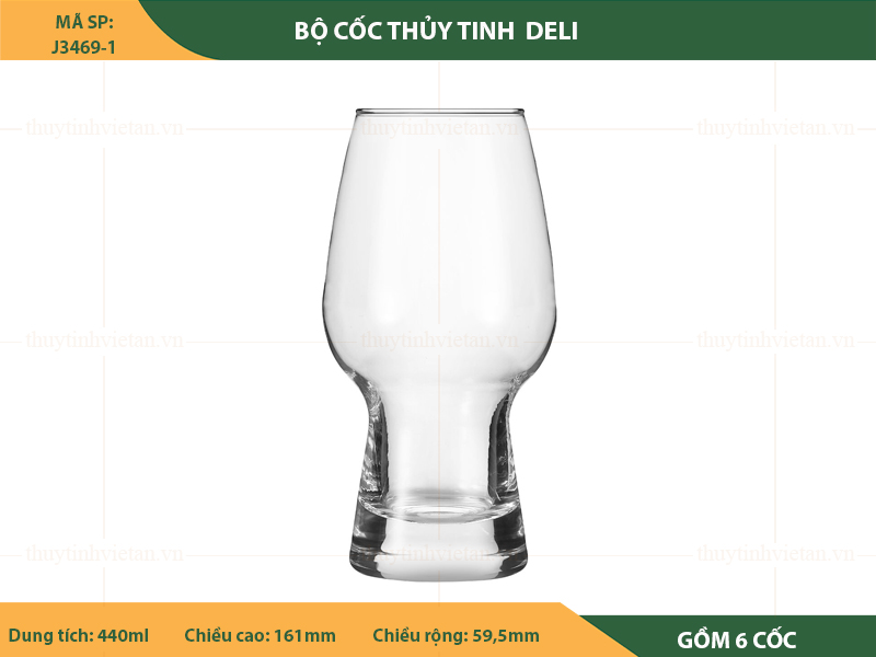 Bộ cốc uống bia thủy tinh Deli