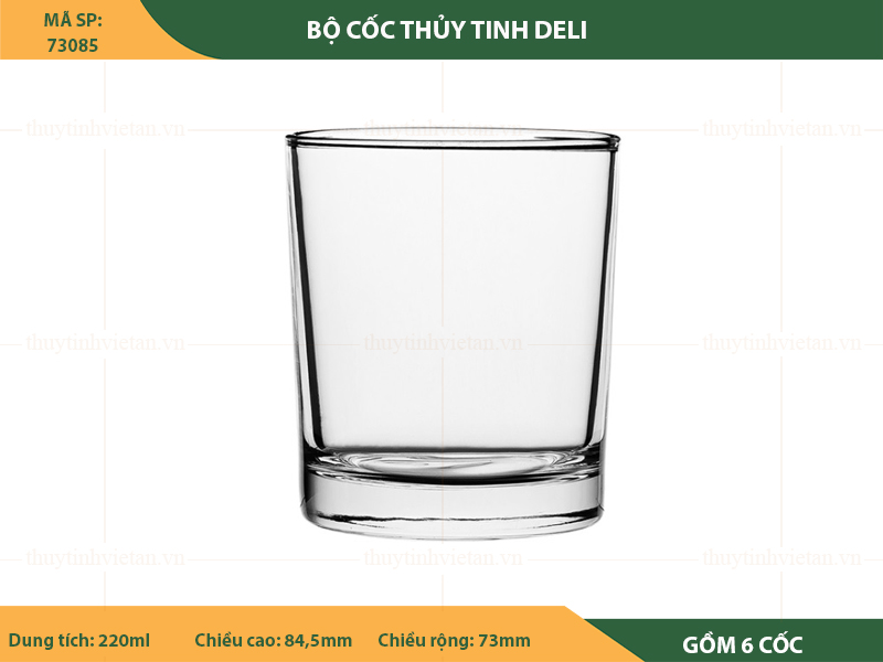 Bộ cốc uống nước thủy tinh Deli dáng thấp