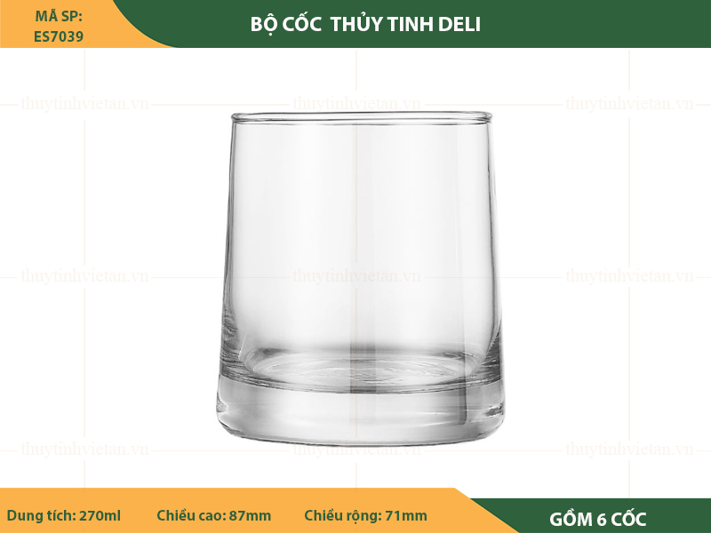 Bộ cốc uống nước thủy tinh Deli dáng thấp