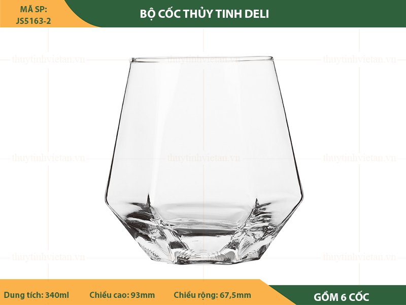 Bộ cốc uống nước thủy tinh Deli dáng thấp