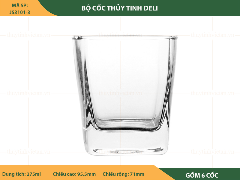 Bộ cốc uống nước thủy tinh Deli dáng thấp