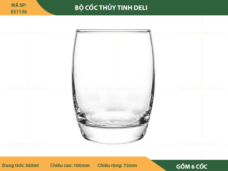 Bộ cốc uống nước thủy tinh Deli dáng thấp