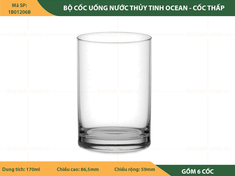 Bộ cốc thủy tinh uống nước Ocean dáng thấp