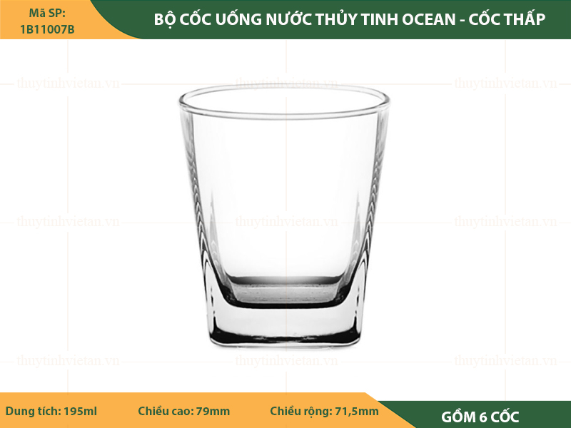 Bộ cốc thủy tinh uống nước Ocean dáng thấp