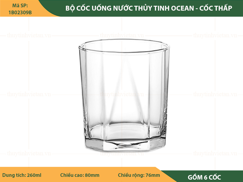 Bộ cốc thủy tinh uống nước Ocean dáng thấp