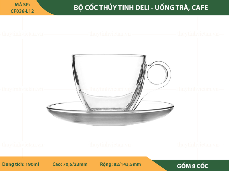 Bộ cốc thủy tinh Deli uống trà, cafe 