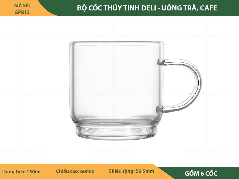 Bộ cốc thủy tinh Deli uống trà, cafe 