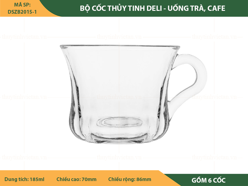 Bộ cốc thủy tinh Deli uống trà, cafe 