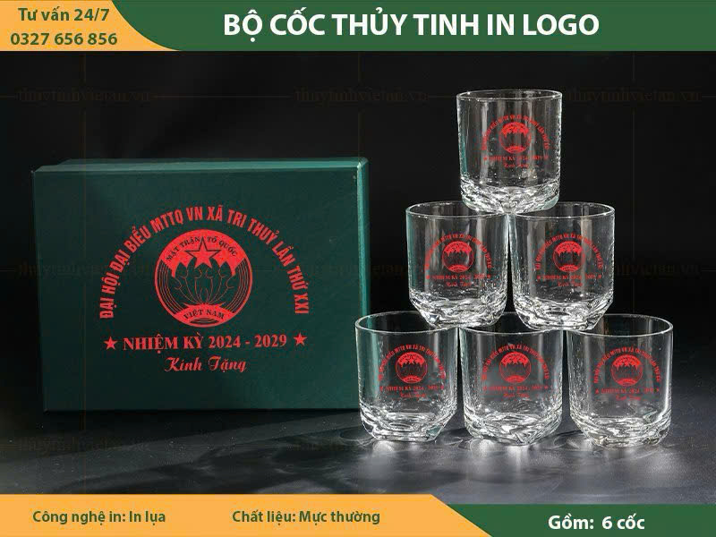 Bộ cốc thuỷ tinh in logo Mặt trận Tổ Quốc