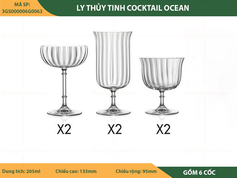 Bộ Ly thuỷ tinh cocktail Ocean